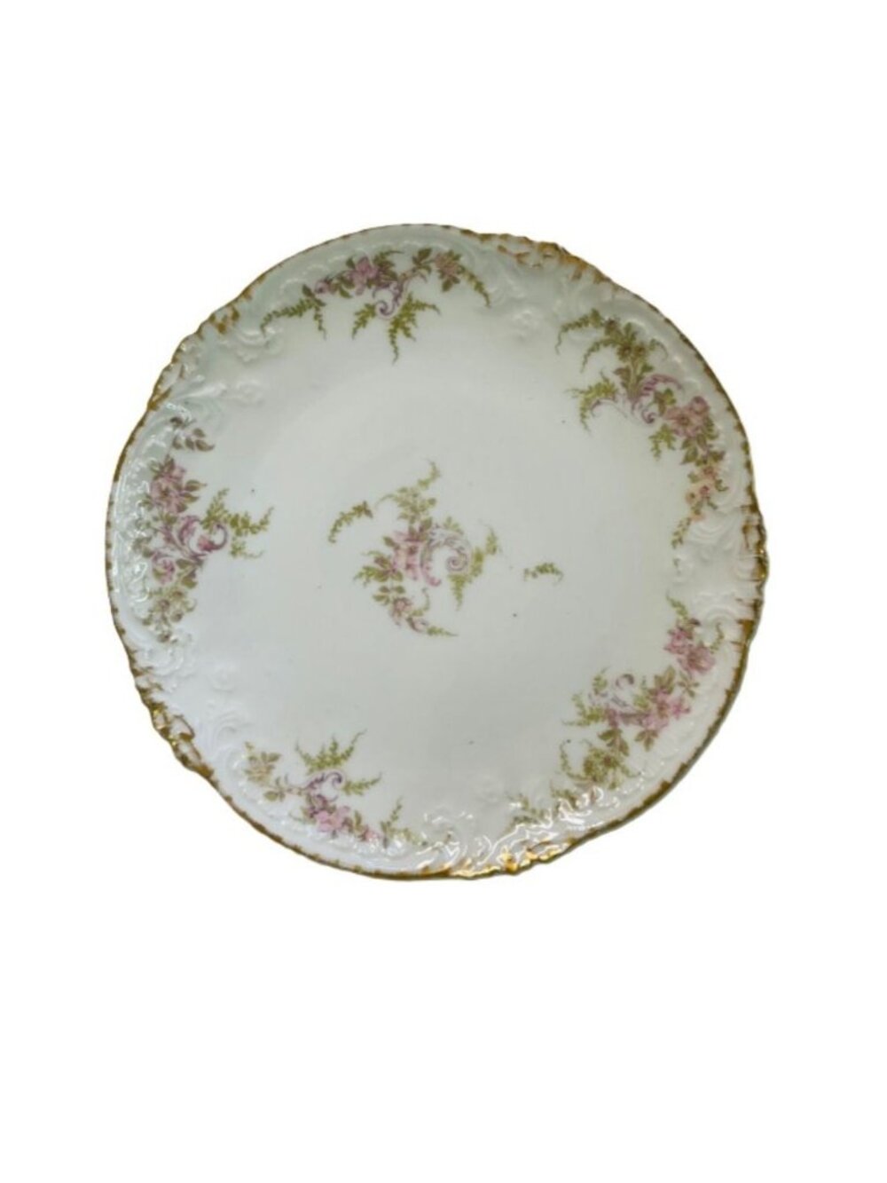 Antique Haviland Limoges Fine Porcelain Plate Floral Scalloped Rim Gold Accent